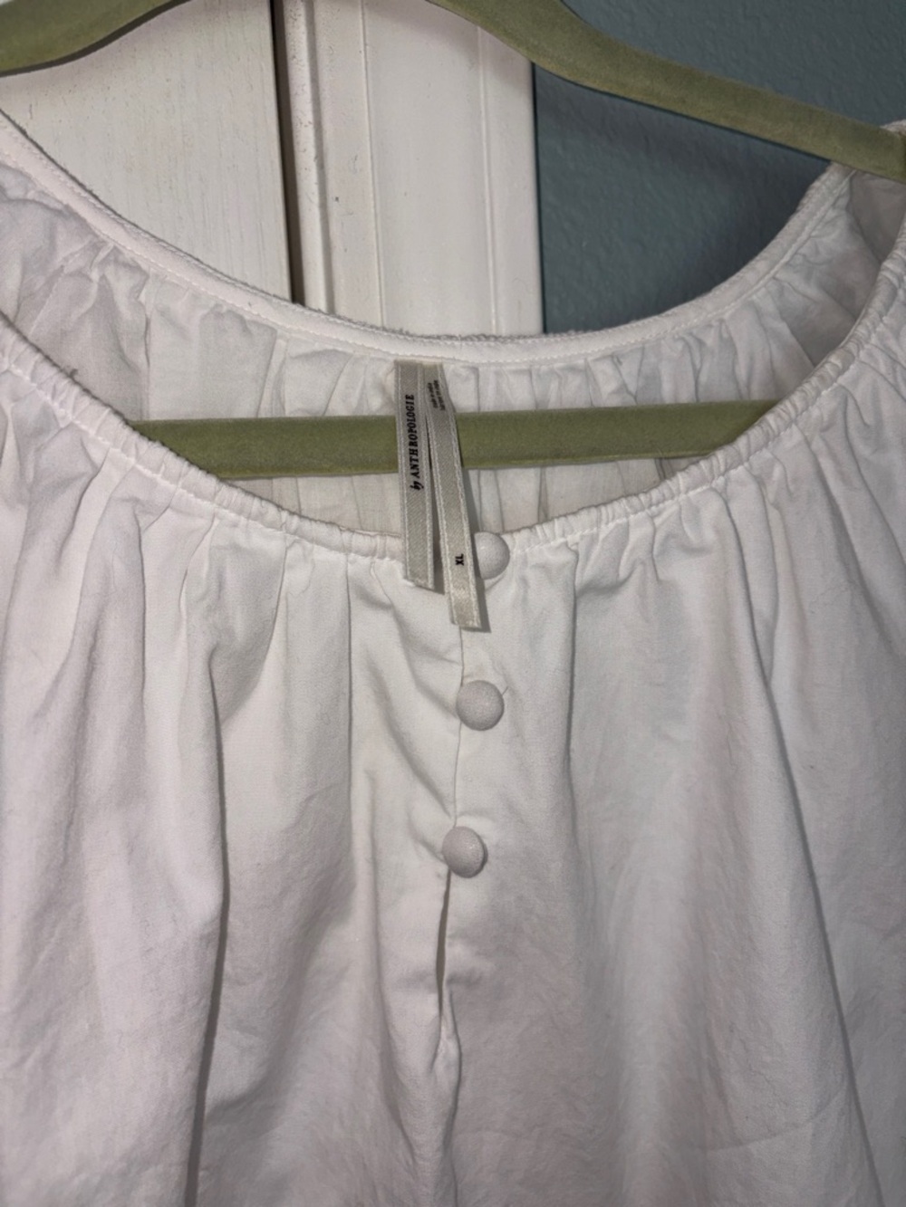 Anthropologie Women's White Puff Sleeve Peasant Top size XL